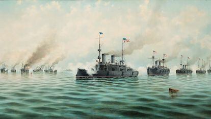 'Battle of Manilla Bay,' May 1, 1898 – a painting by Ildefonso Sanz Doménech, currently on display at the National Portrait Gallery, in Washington, DC