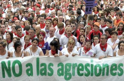 A protest against sexual assault at San Fermín 2016.