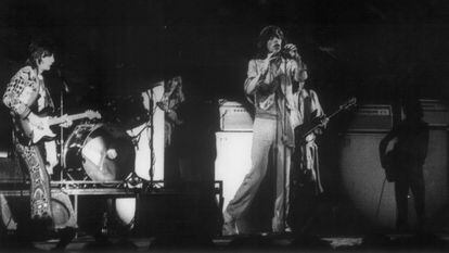 The Rolling Stones performing at the Monumental bullring in Barcelona, on June 11, 1976.