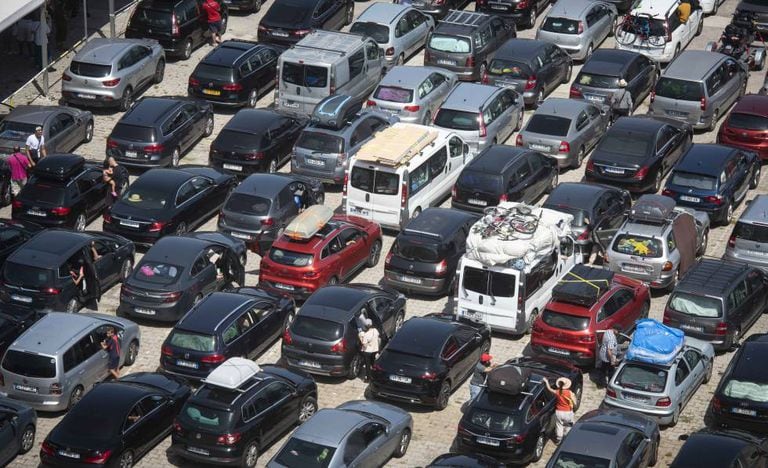 Vehicles waiting in the port of Algeciras to embark for Morocco.