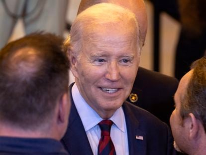 US President Joe Biden (C) greets people after delivering remarks on his economic policies in front of workers at Philly Shipyard in Philadelphia, Pennsylvania, USA, 20 July 2023.