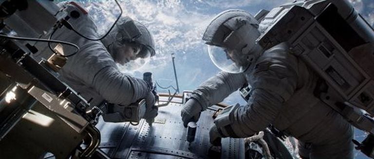 Sandra Bullock and George Clooney in Alfonso Cuarón's Gravity.