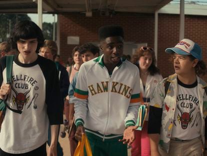 Finn Wolfhard, Caleb McLaughlin and Gaten Matarazzo, from ‘Stranger Things,’ a series that has sparked Generation Z’s interest in secondhand clothing.