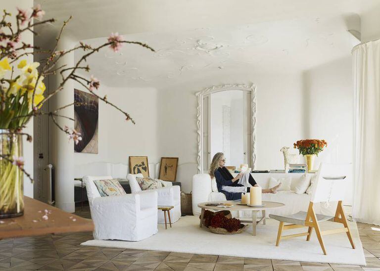 Ana Viladomiu in her living room in Gaudi’s La Pedrera building in Barcelona.