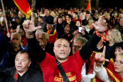 Oposition supporter shout slogans during protest against Andrija Mandic, a pro-Serb and a pro-Russia leader of the alliance "For the future of Montenegro"