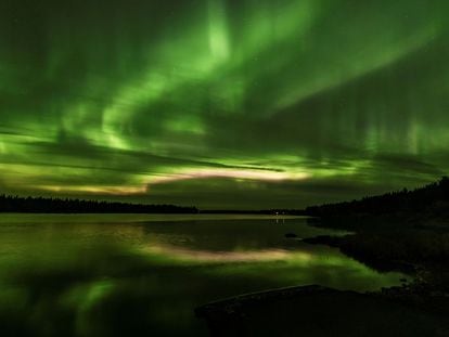 The Northern Lights is seen over the sky near Rovaniemi in Lapland, Finland September 25, 2020.