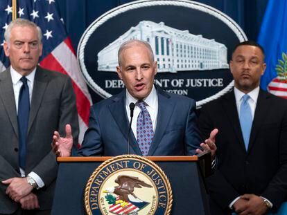 Assistant Attorney General Matthew Olsen of the Justice Department's National Security Division speaks during a news conference at the Department of Justice in Washington, on May 16, 2023.