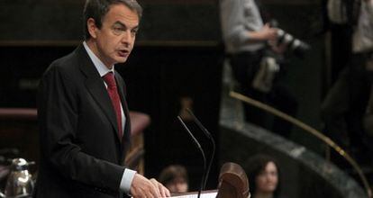 Spanish Prime Minister José Luis Rodríguez Zapatero, on Tuesday morning, during the vote in Congress over military action in Libya.
