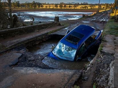 A car washed away after torrential rain, in Dundee, Scotland, in October 2023.