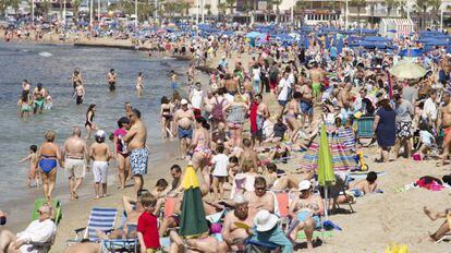 The packed beach at Benidorm.