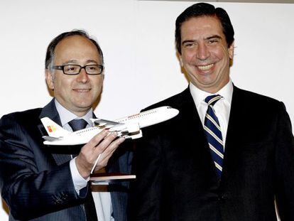 Iberia Express CEO Luis Gallego (l) with Iberia CEO Rafael S&aacute;nchez-L&oacute;zano. 