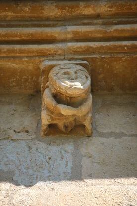 A sculpture of a woman showing her genitals decorates a column inside the Church of the Nativity of Our Lady of Añua.