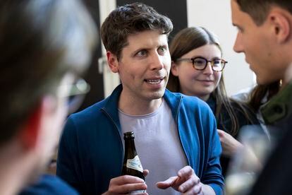 Sam Altman, CEO of OpenAI and creator of ChatGPT, chats with audience members after his talk at the Technical University of Munich (TUM) in Germany on Thursday.