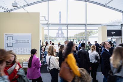 The opening day of Paris+ last week in the French capital, with the Eiffel Tower in the background. 