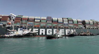 The Ever Given, a giant container ship the length of four football pitches, blocked the Suez Canal in 2021.