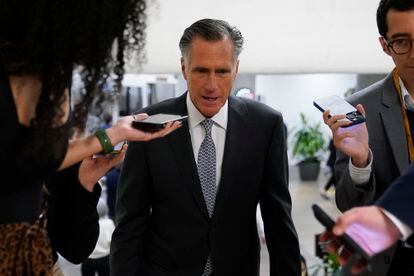 Senator Mitt Romney, of the state of Utah, speaks to reporters in the Capitol Building on Wednesday, November 16, 2022.