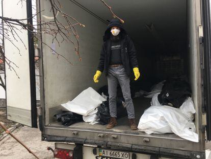 Krolikovski in the trailer used as a makeshift morgue. 