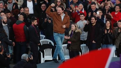 Podemos leader Pablo Iglesias at a party rally in 2019.