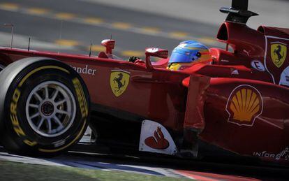 Ferrari&#039;s Spanish Fernando Alonso drives during the Formula 1 test day in Montmelo, near Barcelona.