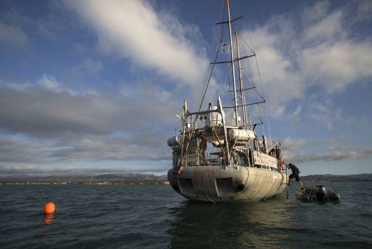 The Tara anchored near the mouth of the Ebro river.