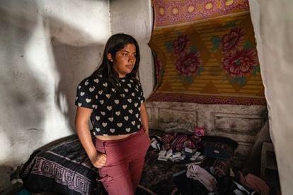 Paola Martínez in the abandoned property that she lives in, in Ciudad Juárez, on Friday, May 12, 2023.