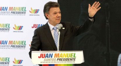 Santos at a campaign rally in Bogotá on Monday.