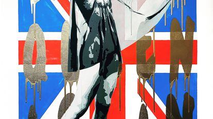Elizabeth II portrayed as a young pinup girl by urban artist Pegasus.