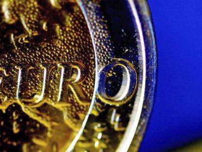 A close detail of a euro coin.