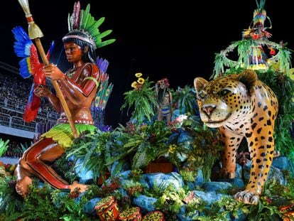 Revellers from Grande Rio Samba School perform during the night of the Carnival parade at the Sambadrome, in Rio de Janeiro, Brazil February 12, 2024.