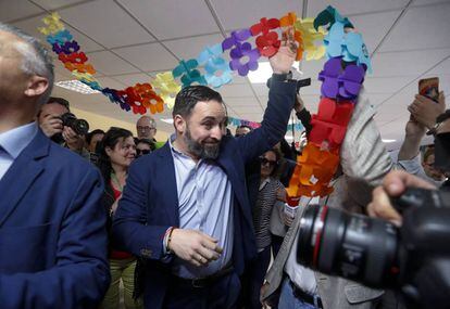 Vox leader Santiago Abascal at Pinar del Rey Elementary School in Madrid. The far right party could earn up to 10% of the vote according to the polls. For the first time since the end of the Franco regime, a far-right party has a good chance of making it into Spanish parliament.