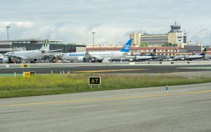 Planes parked at T1 terminal at Madrid-Barajas airport due to the coronavirus crisis.