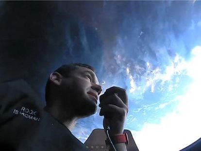 Billionaire Jared Isaacman during his private spaceflight.