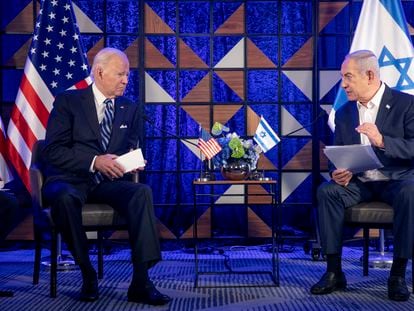 Joe Biden and Benjamin Netanyahu, on October 18 in Tel Aviv.