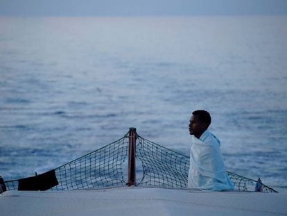 A migrant on board the ‘Open Arms’ rescue ship.