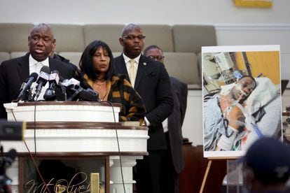 Attorney Ben Crump and the family members of Tyre Nichols, during a press conference in Memphis, Tennessee, on January 27, 2023.