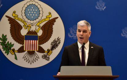 US Ambassador to Paraguay Marc Ostfield speaks during a press conference in Asuncion on January 26, 2023.