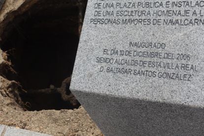 A block of granite next to the latest hole to appear in Navalcarnero.
