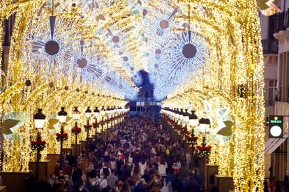 Christmas lights are turned on in Larios street in Málaga.