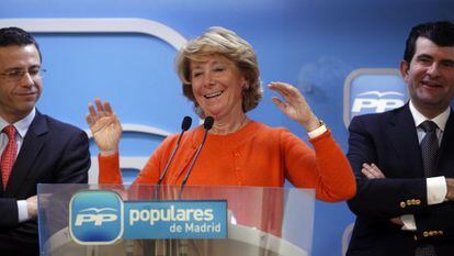 Esperanza Aguirre during her appearance at a closed-door meeting of the Madrid PP on Wednesday. 