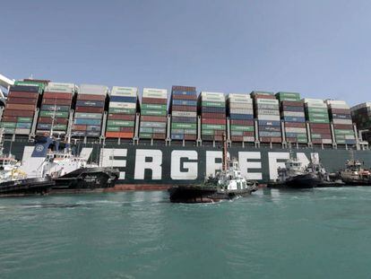 The Ever Given, a giant container ship the length of four football pitches, blocked the Suez Canal in 2021.