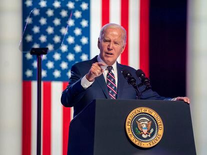 President Joe Biden delivers remarks at a campaign event in Blue Bell, Pennsylvania, on January 5, 2024.