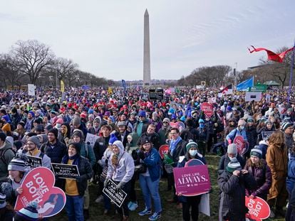 People attend the March for Life rally on the National Mall in Washington, Friday, Jan. 21, 2022. The annual March for Life will be held Friday, Jan. 20, 2023.