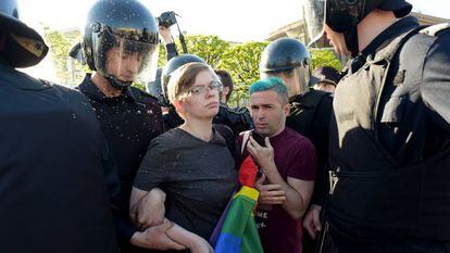 LGBTQ+ activists arrested in Russia in May 2019.