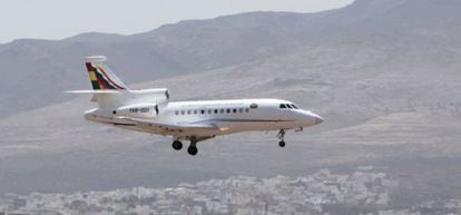Evo Morales' presidential plane, arriving at Las Palmas after being stopped for 13 hours in Vienna on July 3.