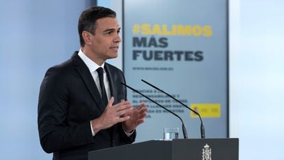 Prime Minister Pedro Sánchez during Sunday's press conference.