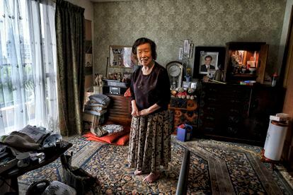 Yamamoto, 85, had been living alone since the death of her husband. Three years ago, she moved into Nagaya Tower to find company. She has started giving harmonica lessons.
