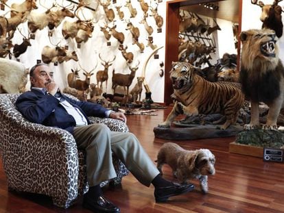 Marcial Gómez Sequeira, with part of his collection in La Moraleja, Madrid.