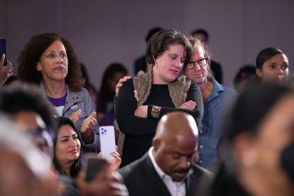 Democratic supporters react as candidate for governor in Georgia, Stacey Abrams, concedes defeat.
