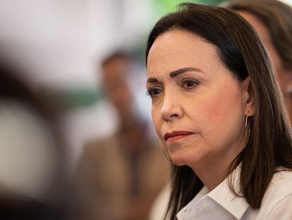 María Corina Machado, at a press conference this Wednesday in Caracas.