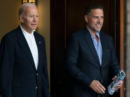 President Joe Biden and his son Hunter Biden leave Holy Spirit Catholic Church in Johns Island, S.C., after attending a Mass on Aug. 13, 2022